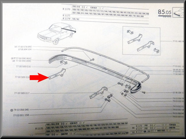 Bumper support right rear – Renault 12 – OEM 7700589018