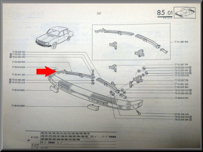Bumpersteun voorzijde rechts – Renault 12 – OEM 7700614224