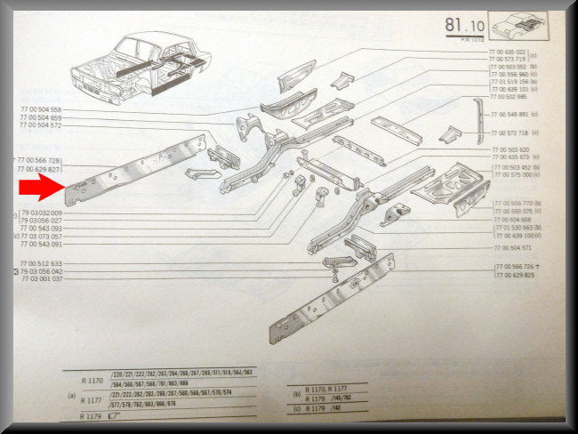 Longeron intérieur droit – Renault 12 – OEM 7700629827
