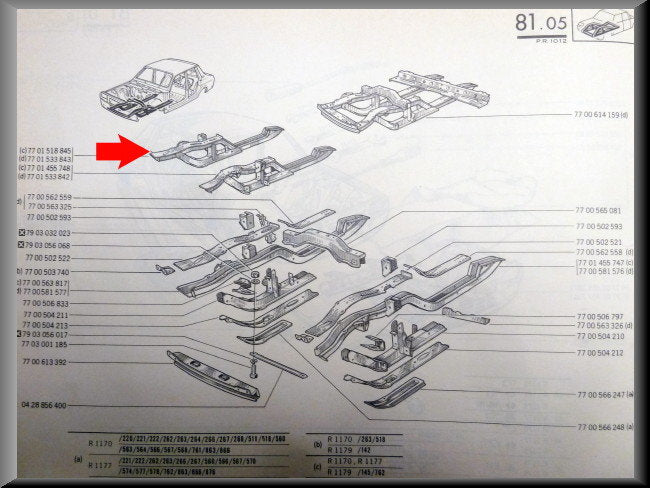 Chassis beam complete right – Renault 12 – OEM 7701518845
