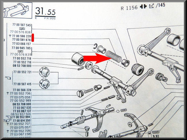 Ressort de rappel d'axe (BV 5) – Renault 16 – OEM 7700566229 / 7700591676