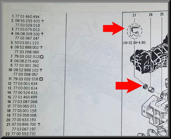 Repair set gear selector shaft 5-speed (seal ring: 16 x 22.8 x 4.8 mm) – Renault 16 – OEM 7703087040 / 7700618102