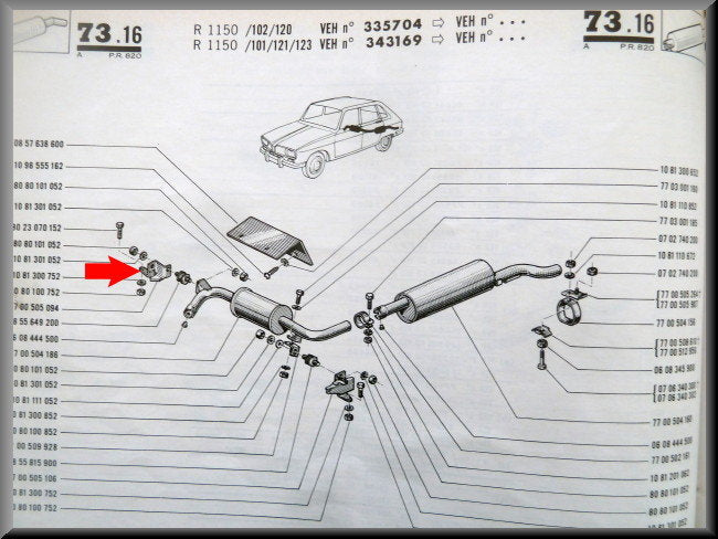 Steun uitlaat demper – Renault 16 – OEM 7700505094