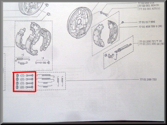 Brake shoe mounting kit – Renault 12 – Renault 15 - Renault 17 - Renault 16 - OEM 7701200837 / 7701200720