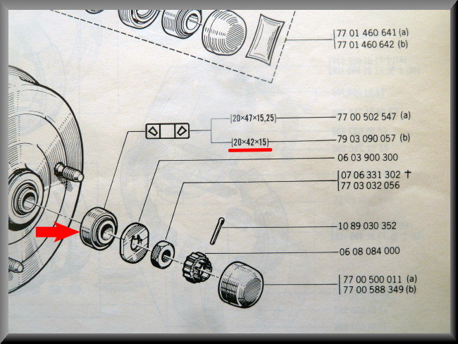 Rear axle wheel bearing set (25x47x15/15.25 inner, 20x42x15/15.25 outer) – Renault 16 (1977 to 1980) – OEM 7903090058 / 7903090057