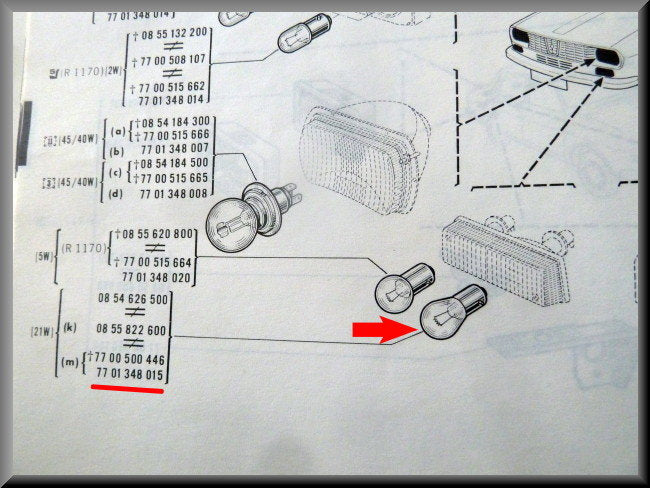Turn signal and reversing light bulb (21 Watt) – Renault 16 – OEM 7701348015