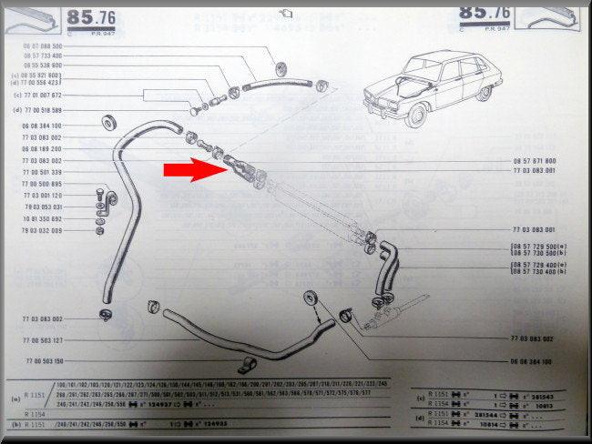 Collecteur de durite de chauffage – Renault 16 – OEM 0857671800