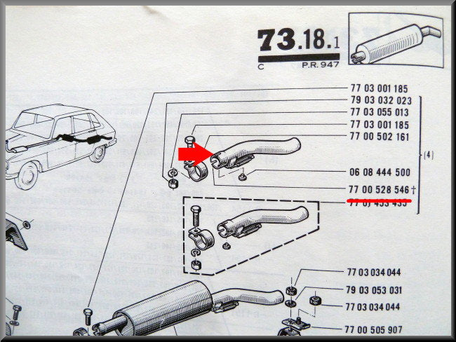 Sierstuk eindpijp – Renault 16 – OEM 7700528546