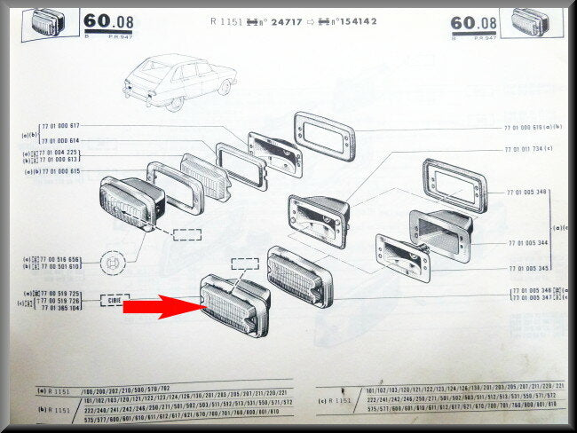 Achteruitrijlamp (wit glas) – Renault 16 TS (1968-1969) – OEM 7700519725