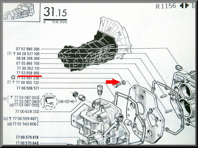 Rondelle d'arrêt (boîte 385) – Renault 16 (boîte 5) – OEM 7703058006
