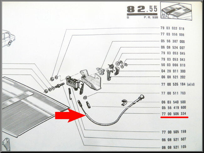 Hood cable – Renault 12 – OEM 7700506334