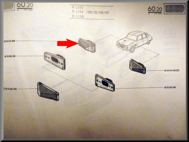 Unité clignotant droit – Renault 16 – Renault 12 - OEM 0855615600