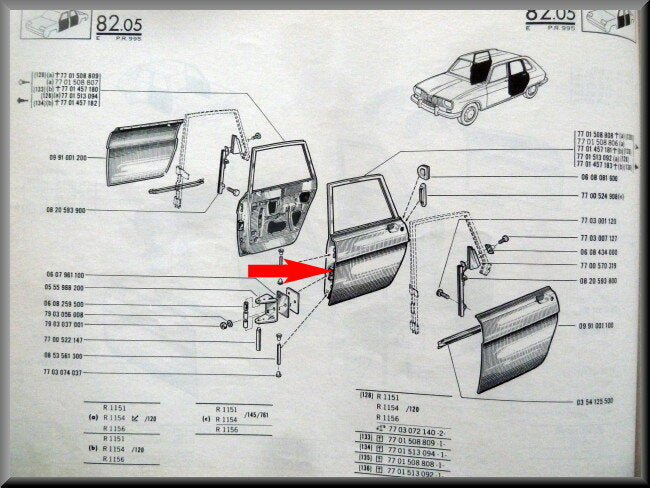 Portier achterzijde links – Renault 16 type 2– OEM 7701457181 – NOS