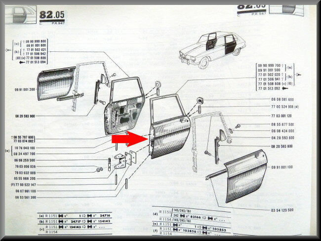 Portière arrière gauche – Renault 16 type 1 – OEM 0991001500 – Occasion