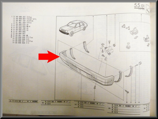 Bumper voorzijde (licht grijs) – Renault 14 type 1 – OEM 7701461329 / 7700585251 – NOS