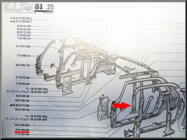 B Stijl binnenzijde links – Renault 16 – OEM 0991300000 / 7701513233 – NOS