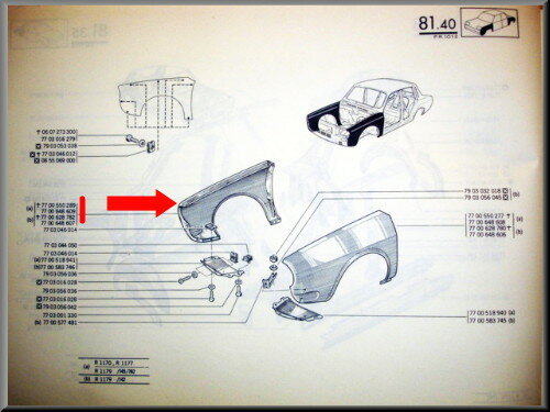 Aile avant droite avec ouvertures pour clignotants – Renault 12 – OEM 7700648609 (Stock Ancien Neuf)