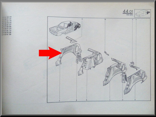 Binnenscherm achterzijde rechts – Renault 20 - Renault 30 – OEM 7700571279 – NOS