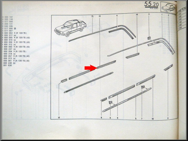 Rear door rubber strip right – Renault 18 – OEM 7704000313 – NOS