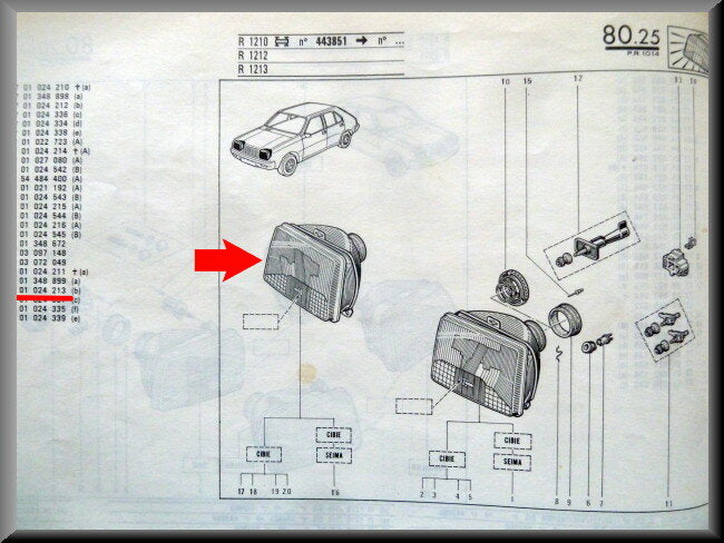 Koplamp rechts – Renault 14 -Renault Rodeo 6 (H4 fase 1) – OEM 7701024213 – NOS