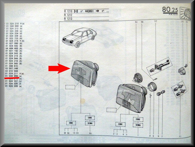Headlight right – Renault 14 - Renault Rodeo 6 (Bilux phase 1) – OEM 7701348898 – NOS