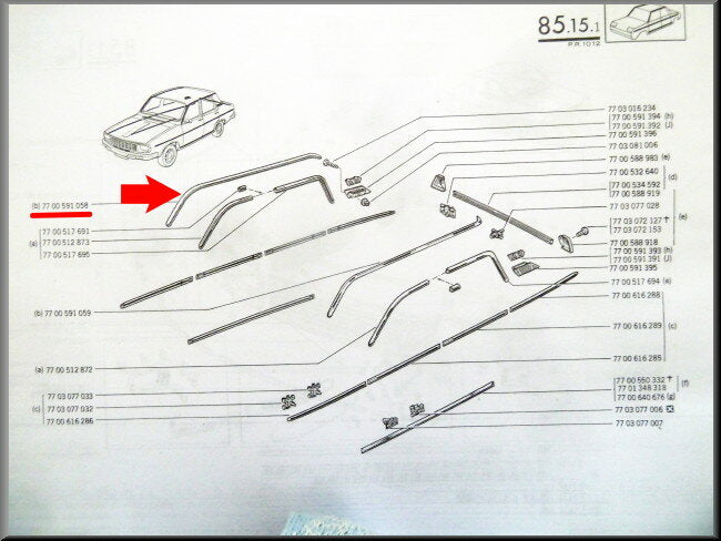 Daklijst rechts – Renault 12 – OEM 7700591058