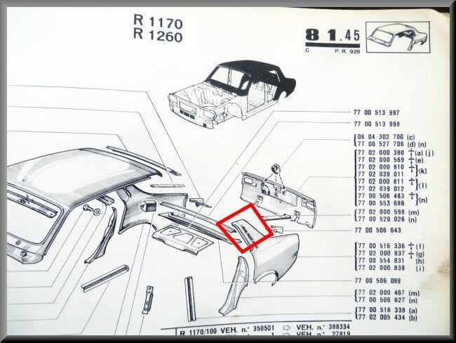 Bovendeel achterscherm links – Renault 12 – OEM 7700554831 – NOS