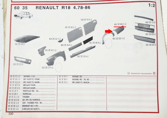 Onderzijde achterscherm links – Renault 18 – OEM 6035600 – NOS