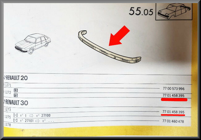 Front bumper with rubber strip – Renault 20 - Renault 30 (R1271, 1272) – OEM 7701458395 – NOS