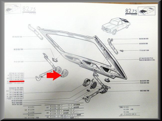 Cache-charnière de hayon arrière gauche (ROUGE) – Renault 16 – OEM 7700587635