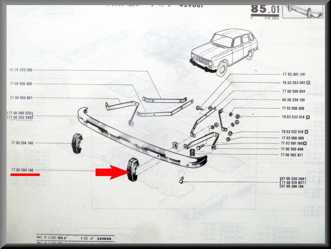 Bumperbuffer voorzijde links – Renault 6 – OEM 7700504148 – NOS