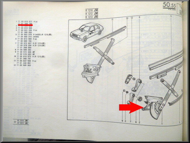 Ruithef mechaniek voorzijde links – Renault 14 – OEM 7701348790 – NOS