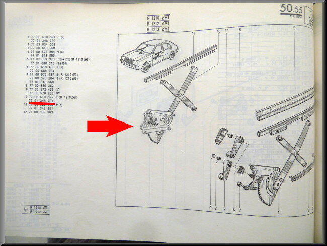 Ruithef mechaniek voorzijde rechts – Renault 14 – OEM 7701348791 – NOS