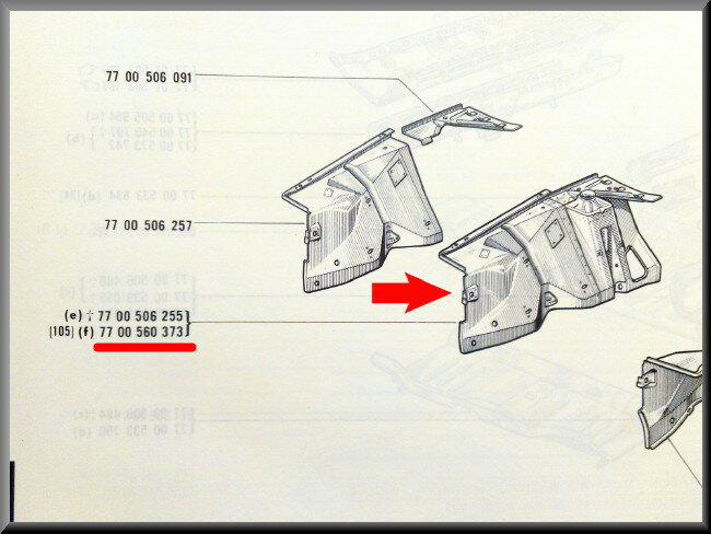 Binnenscherm voorzijde rechts – Renault 12 – OEM 7700560373 (New Old Stock)