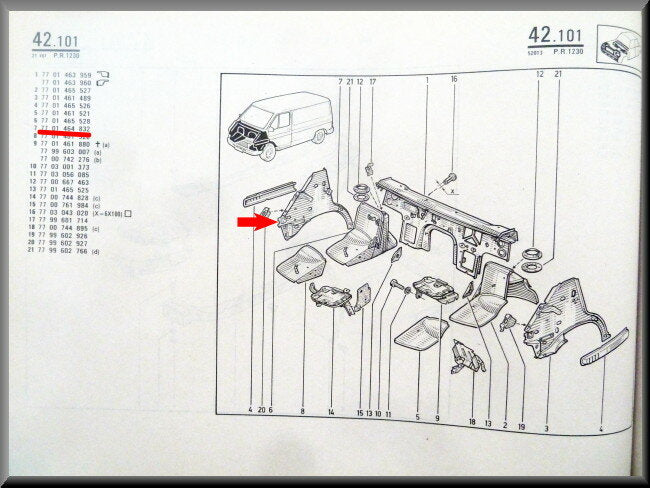 Binnenscherm voorzijde rechts – Renault Trafic – OEM 7701461488 / 7701464832 – NOS
