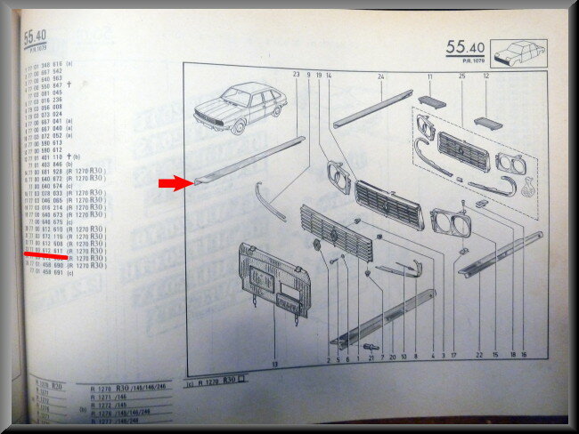Treelijst voorzijde rechts – Renault 20 - Renault 30 – OEM 7700612611 – NOS