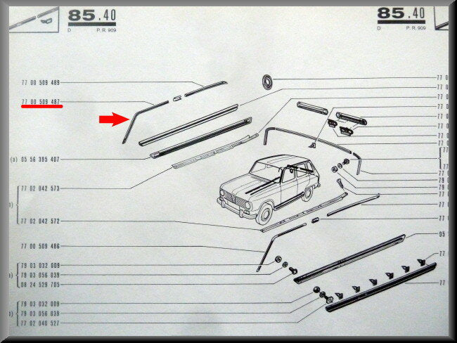 Baguette de pavillon avant droite – Renault 6 – OEM 7700509487