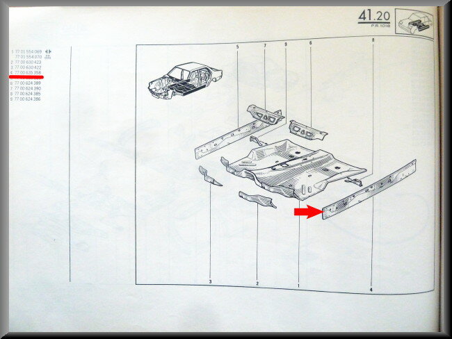 Poutre intérieure gauche – Renault 18 – OEM 7700635358 – NOS