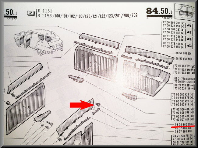 Fiche de fixation garniture de porte (A=8,9) – Renault 16 – OEM 0855880600
