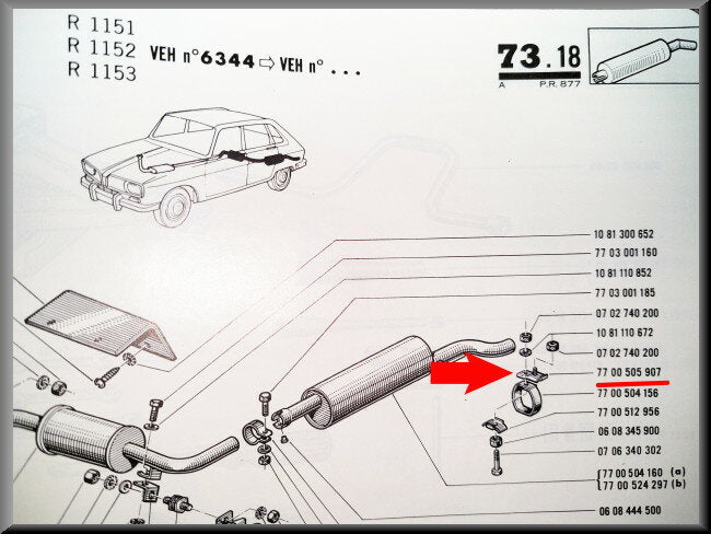 Collier de fixation d'échappement – Renault 16 TS – OEM 7700505907