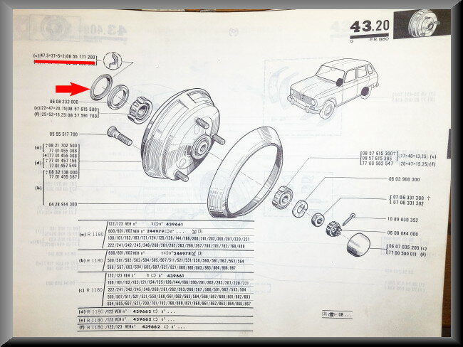 Bague de roulement d'arbre de roue (47,5x37x5x2) – Renault 16 L, TS (R1150, R1151) – OEM 0608232000