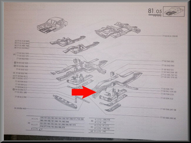 Bodembalk links (voorste stuk ontbreekt) – Renault 12 – OEM 7701455747 – NOS