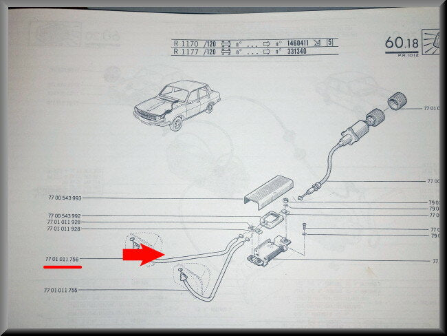 Headlight adjustment cable, right outer – Renault 12 – OEM 7701011756