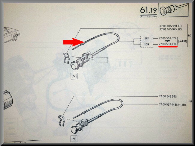 Choke kabel – Renault 16 – OEM 7700563338 / 7700563339