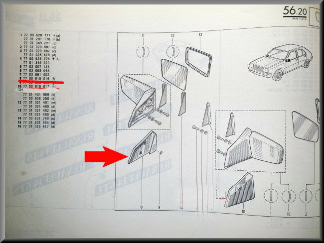 Afdekkap rechter spiegel – Renault 14 – OEM 7700615016 – NOS