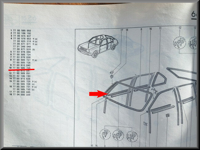 Lèche-vitre avant droit – Renault 14 – OEM 7700585725 – NOS