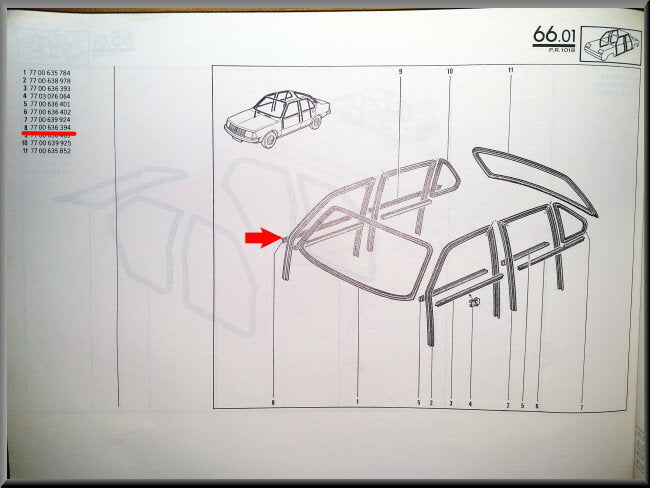Lèche-vitre avant droit – Renault 18 – OEM 7700636394 – NOS