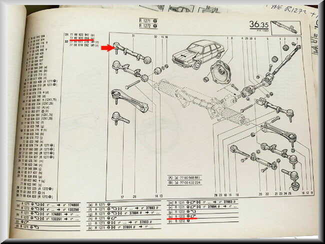Track rod right - Renault 20 - Renault 30 - OEM 7700630016