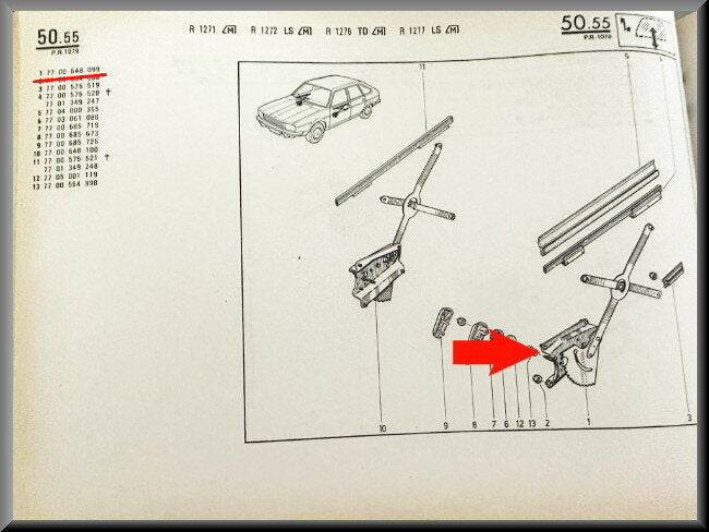 Left front window mechanism - Renault 20 - Renault 30 - OEM 7700648099 - NOS