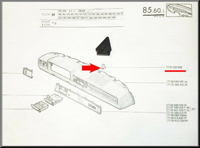 Dashboard clip – Renault 12 – OEM 6000046740 / 7701020602